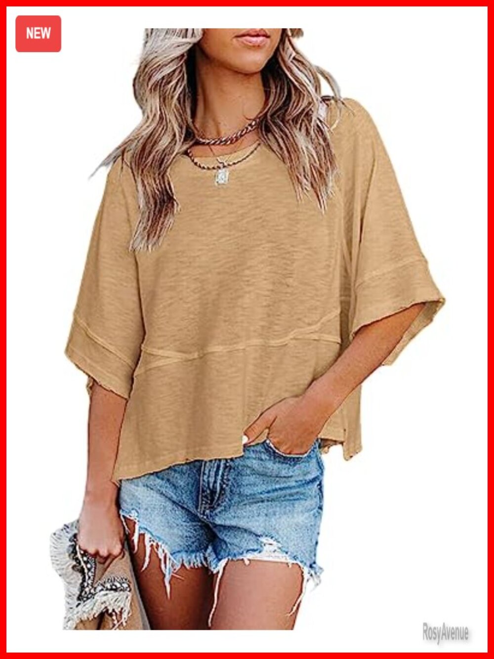 Women's Cotton Blend 3/4 Sleeve T-Shirt Loose Fit Crewneck Tunic Top